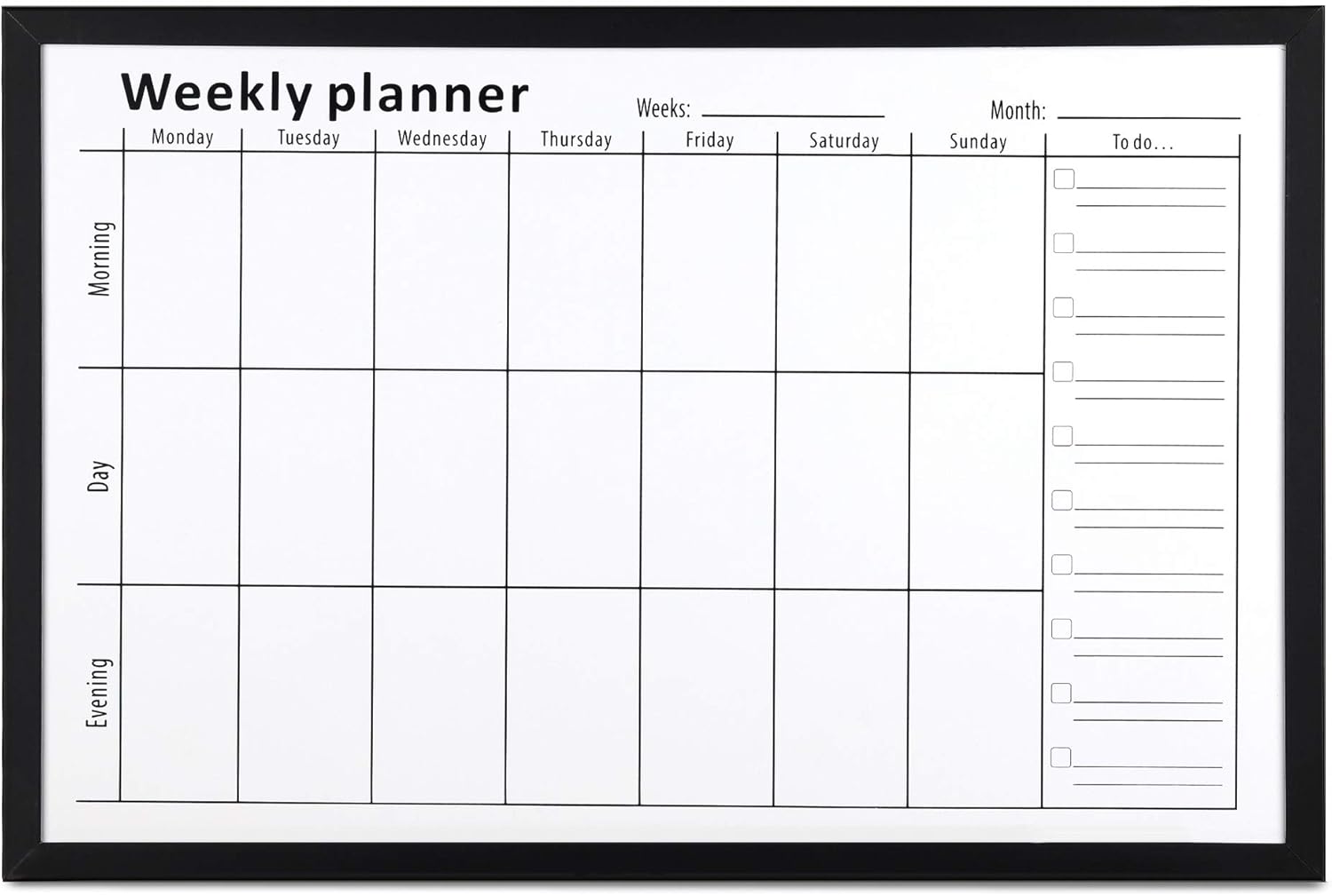 Black Frame Navaris Weekly Planner White Board - 16 x 24 Magnetic Dry Erase Whiteboard Calendar with 7-Day Week Plan for Wall - Includes Markers and Magnets